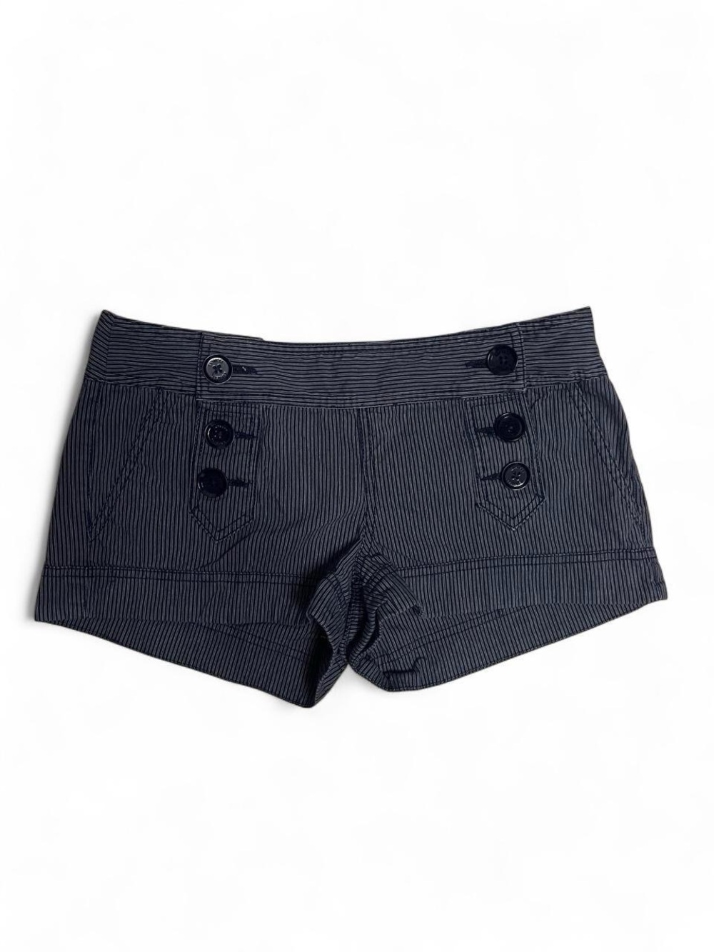 Vintage 2000s Women’s Navy Pinstripe Button-Front Cotton Shorts mini shorts
